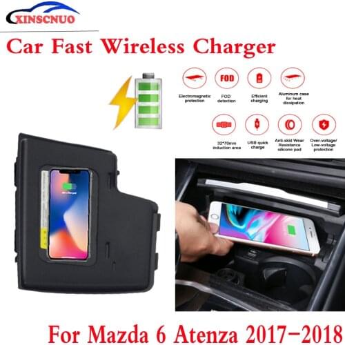 10W QI Car wireless Charger Mobile Charger For Mazda 6 Atenza 2017-2018 Fast Charging Case Plate Central Console Storage Box