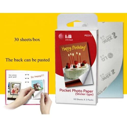 30 Pcs photographic Paste paper Zink PS2203 Smart Mobile Printer for LG Photo Printer PD221/PD251 PD233 PD239 Print Paper Paste