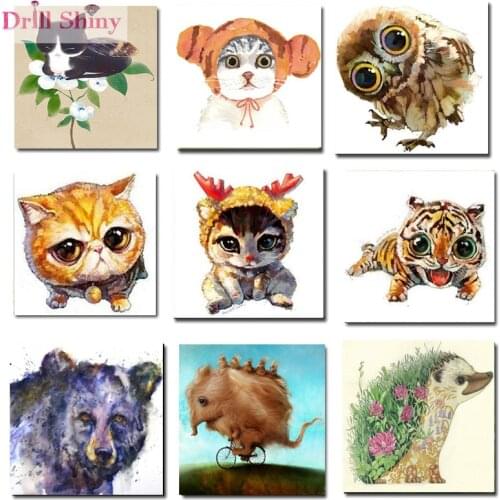 Drill Shiny DIY Diamond Painting Cute Animals Cat 3D Full Round Rhinestone Pasted Cross Stitch Mosaic Embroidery Crafts