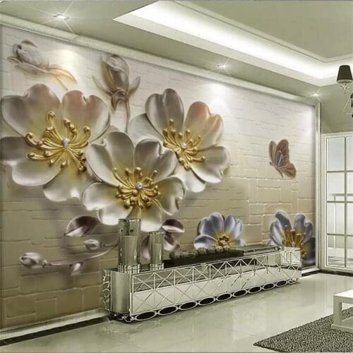 Beibehang Custom wallpaper 3d mural modern minimalist resin floral embossed Nordic style wall decorative painting 5d wallpaper