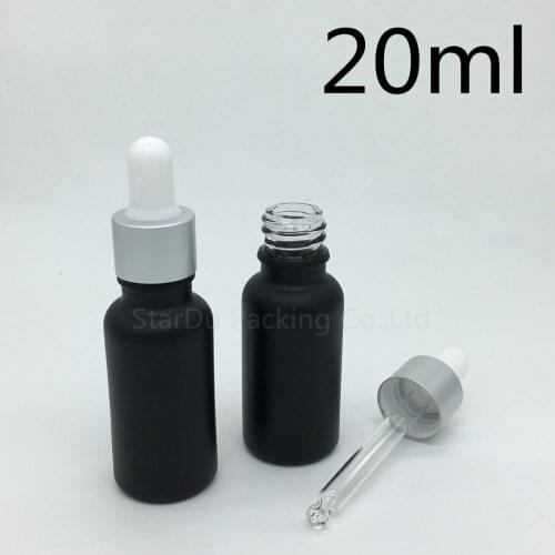 Free shipping 200pcs 20ml black frosted glass essential oil bottle with Sub Silver ring dropper glass perfume bottle