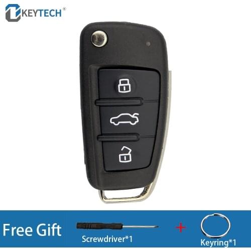 OkeyTech 3 Button Car Key Shell For Audi A2 A3 A4 A6 A6L A8 Q7 TT Folding Remote Control Flip Car Key Fob Replacement Case cover