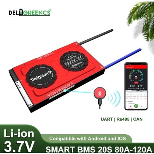 Deligreen smart BMS 20S 80A 100A 120A 72v bms for Li-PO battery pack 18650 Lithion Polymer Battery Pack