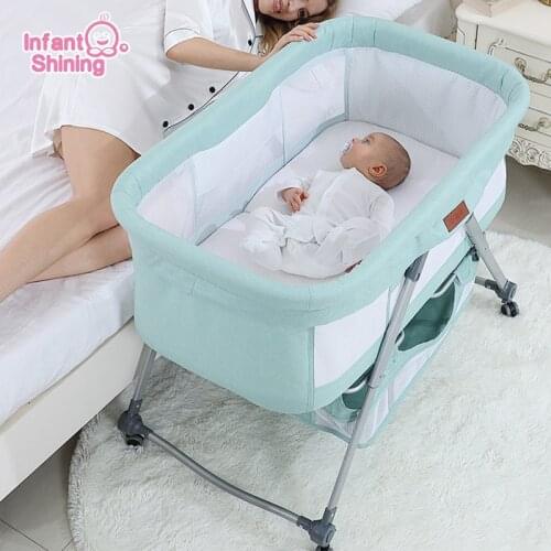 Infant Shining Cradle Crib Newborn Bed Baby Shaker Bassinet Multi-Function Mobile Foldable with Mosquito Net Bed for Kids