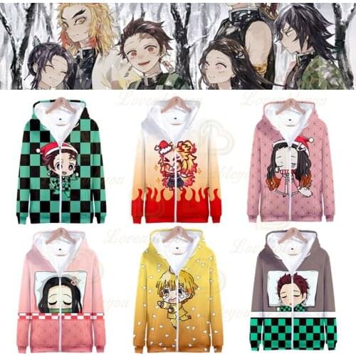 Children Jackets Coats 100cm - 160 cm Demon Slayer: Kimetsu No Yaiba Hoodie Nezuko Sabito Iguro Obanai Cosplay Hooded Sweatshirt