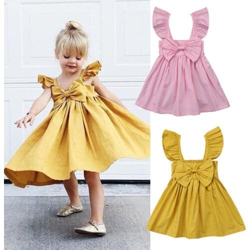 Newborn Toddler Kids Baby Girls Casual Summer Sleeveless Lovely Cute Dress Bow Ruffle Princess Dress Party Baby Dresses Sundress