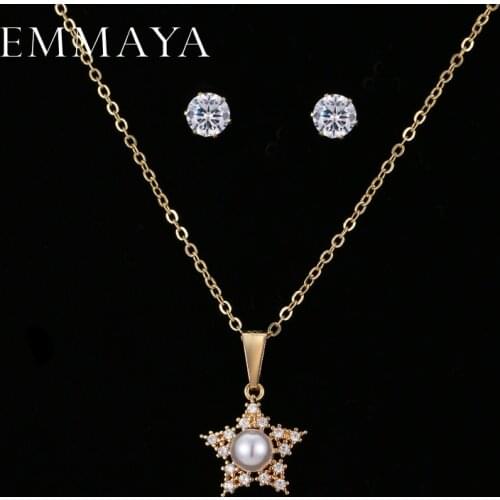 EMMAYA New Simulated Pearl Cz Jewelry Sets Star Pendant Necklace Earrings For Women Wholesale Price