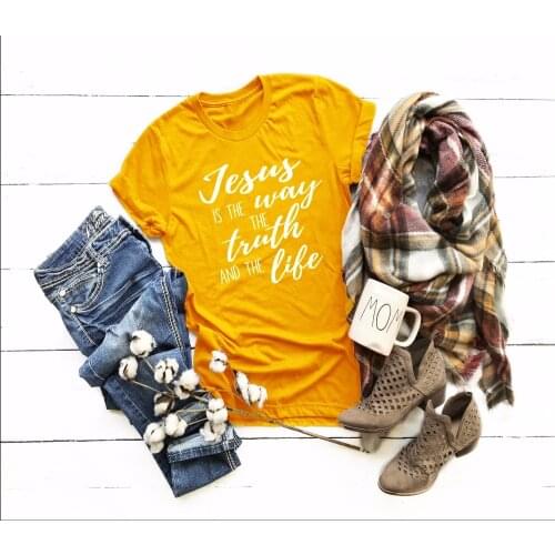 Jesus Is The Truth The Way The Life T-shirt Christian slogan cross graphic religion believer shirt aesthetic slogan yellow tees