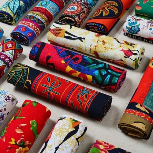 Cotton Linen Fabric By The Meter National Bohemia Printed Dress Skirt Clothes Tablecloth Retro Brocade Fabrics for Sewing DIY