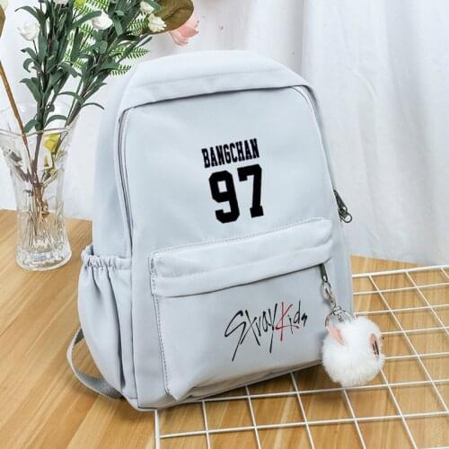 StrayKids Canvas Backpack Korean Kpop Culture Stray Kids Character Print Rabbit Ear Cute Girl Women Campus Shoulder Bags School