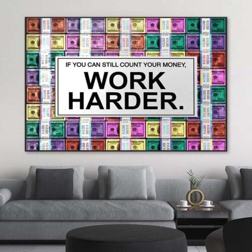 Work Harder Life Quotes Colourful Money Fashion Canvas Posters And Prints Wall Art Painting For Living Room Decor Picture