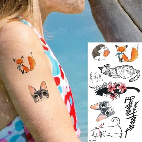 Kids tattoo temporary body stickers tattoo cartoon animals fox cat temporary tattoos for children girls tatoo fake tatoos wrist