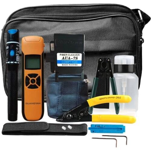 15pcs/Set FTTH Fiber Optic Tool Kit with Fiber Cleaver -70~+3dBm Optical Power Meter Visual Fault Locator 5km
