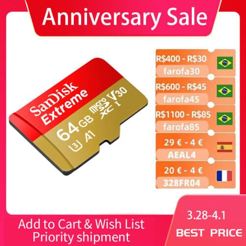 Sandisk extreme plus micro sd Card A2 U3 V30 64GB 128GB 256GB memory card 160MB / s Class10 TF flash Card carte micro sd