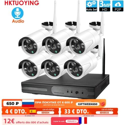 Plug and Play 6CH 3.0MP HD Wireless NVR Kit P2P 3MP Indoor Outdoor IR Night Vision Security 3.0MP IP Camera WIFI CCTV System