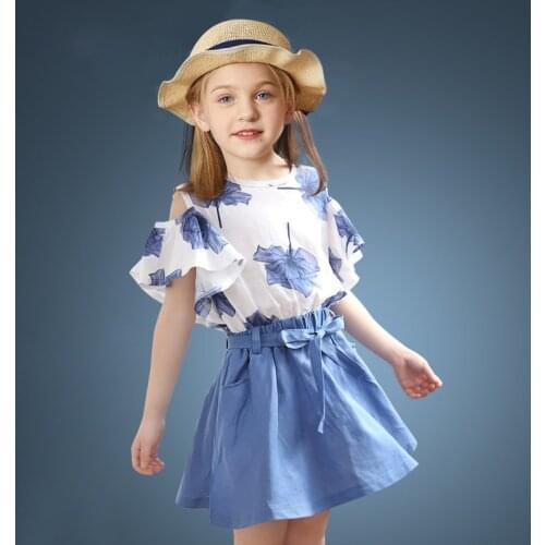 Girls Short Sleeve and Skirt Set Kids Children Summer Flower T-shirt sets