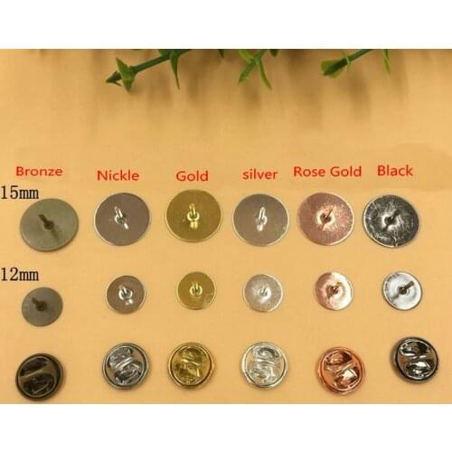 Wholesale 50/PCS 6 Colors Round 15MM handicraft Flat Base Brooch Pins with Butterfly Clasp Diy Jewelry Findings Components