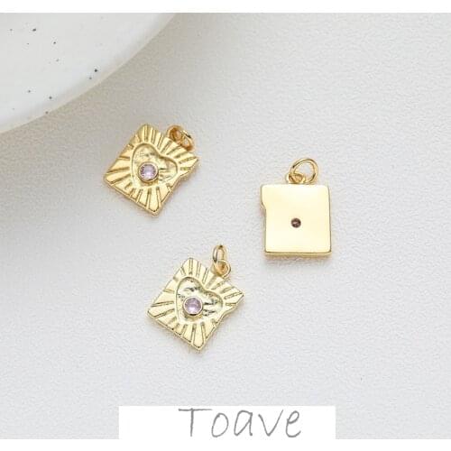 14K gold-covered square inlaid pink zirconium crystal love pendant diy earring necklace beaded hand-made accessory material