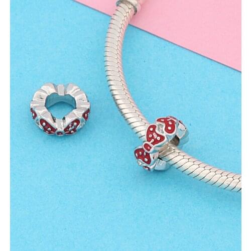 Leabyl Lovely Red Bow Charms fit Bracelets Bangles Necklaces Red Enamel Bow-knot Beads for Women Girl DIY Jewelry 2 Pcs/Lot