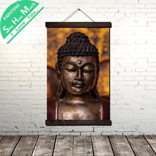 Meditating Real Buddha Scroll Painting Canvas Vintage Poster and Prints Wall Art Pictures Bedroom Farmhouse Decoration