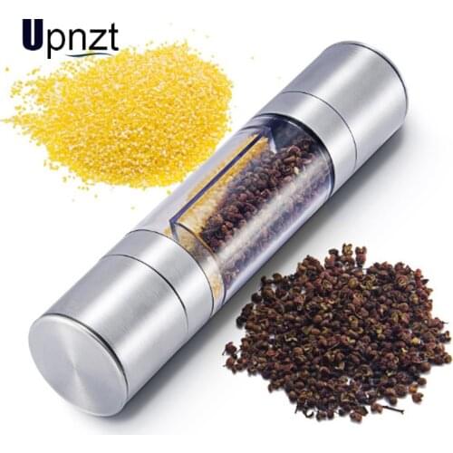 Pepper Grinder 2 in 1 Stainless Steel Manual Salt and Pepper Mill Grinder Spice Shakers Kitchen Tools Accessories for Cooking