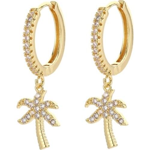 Fashion Cz Crystal Palm Tree Earrings pave crystal Palm Tree Hoop Earrings For Women Korean Jewellery 2020