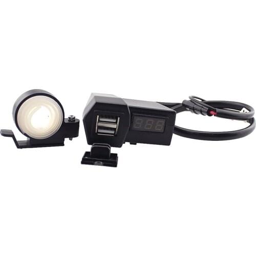 Motorcycle GPS Cell Phone Dual USB Power Socket Charger + Red LED Voltage Voltmeter