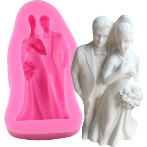 Mujiang Bride Bridegroom Soap Silicone Candle Molds Wedding Cake Top Decorating Fondant Mold Chocolate Candy Clay Moulds