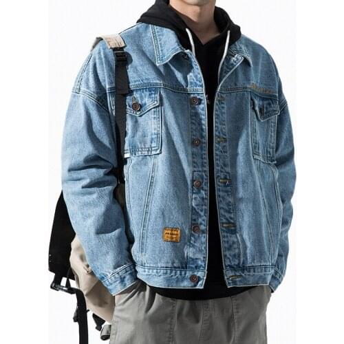 Mens Denim Jacket Hong Kong Style Mens Spring Work Jacket Loose Trend Korean Fashion Versatile Hip Hop Handsome Denim Jacket