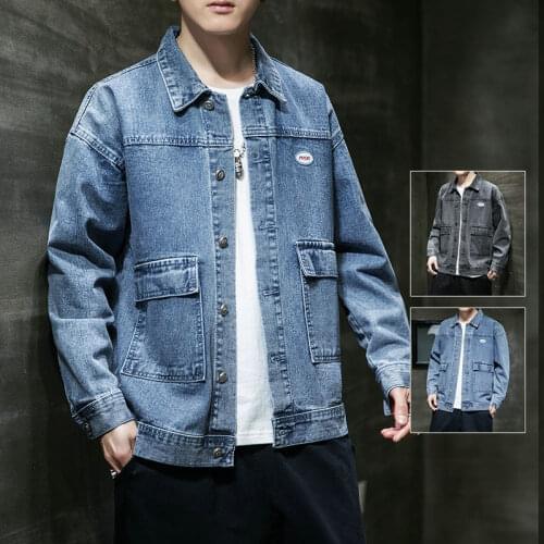 M-5XL Oversized Mens Hip Hop Jeans Coat Cowboy Button Big Pocket Jackets 2020 Casual Streetwear Bomber Jacket Men Blue Outwear