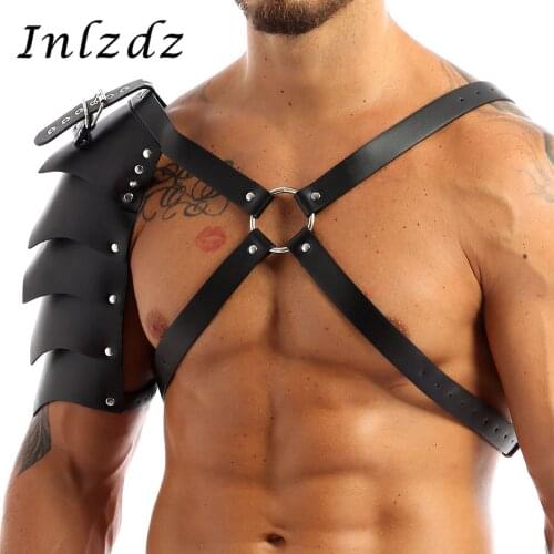 Harness Mens Lingerie Steampunk Leather X-Shaped Body Chest Harness with Shoulder Armors Buckles Gay Homme Sexy Clubwear Harness