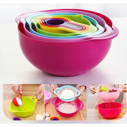 10 Pcs Mixing Bowls Set Nesting Bowls Stackable Measuring Cups Sieve Strainer Colander for Salad Cooking Baking Tool Strainer