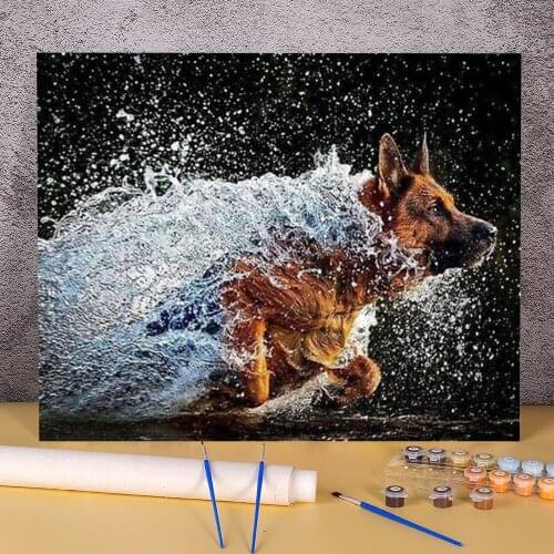 Animal German Shepherd DIY Painting By Numbers Complete Kit Acrylic Paints 50*70 Boards By Numbers Decorative Wholesale