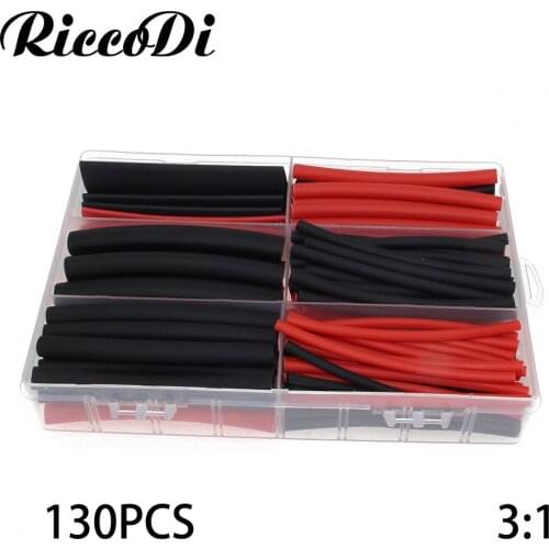 130 PCS Dual Wall Adhesive Marine Heat Shrink Kit - 3:1 Shrink Ratio - Black and Red