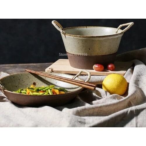 Japanese Style Japanese Style Ceramic Retro Set Tableware Handmade Stone Ware Household Rice Bowl Kitchen Homestay Dedicated