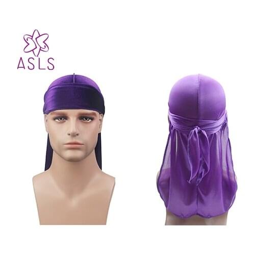 New Mens and wSilk Durag Bandana Headwear Wide Doo Rag Bonnet Polyester Cap Comfortable Sleeping Hat 2pcs/lot
