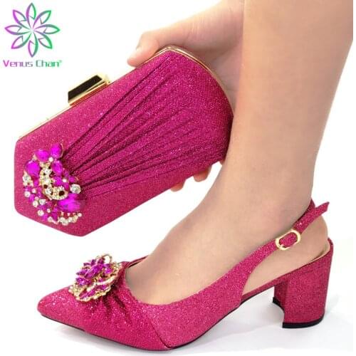 New Arrival Fuchsia Color Italian Shoes with Matching Bags Shoes and Bag Set African Sets 2021 Fashion Sandals for Wedding Party