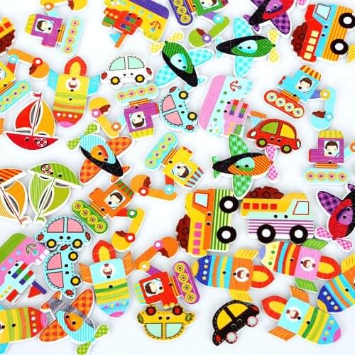 New Arrival Single-sided Printing Ship Plane Car Wooden Buttons Colorful Wood Sewing Painting Decoration Buttons Scrapbooking
