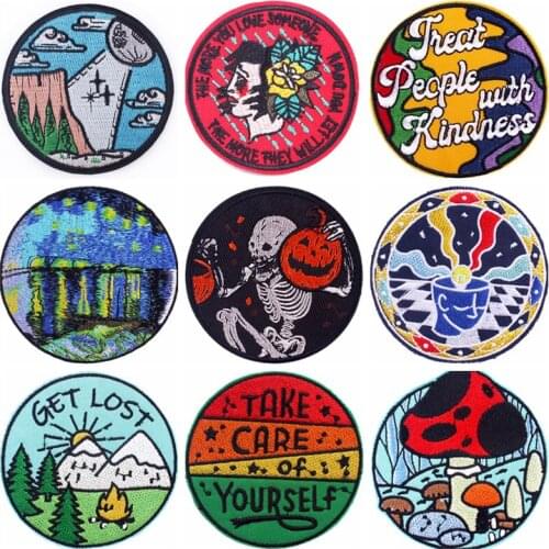 Landscape Embroidery Patches For Clothing Iron On Patch Applique Character Clothe Stickers Skeleton Badges Patches Accessories