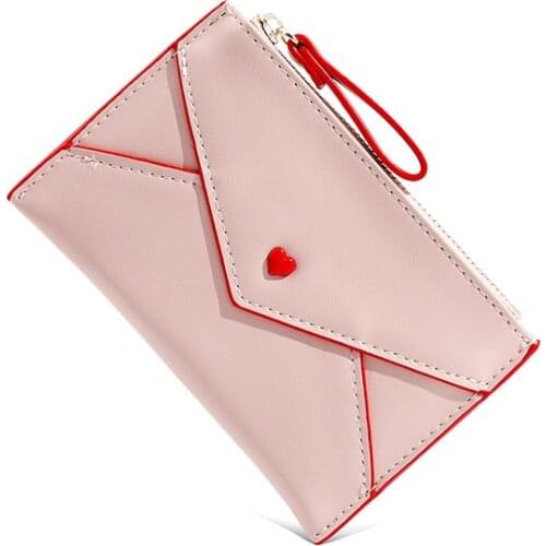 Simple Heart Design PU Leather For Women Standard Short Wallet Girls Zipper Coin Purse Key Wallet For Female Daily Clutch Purse