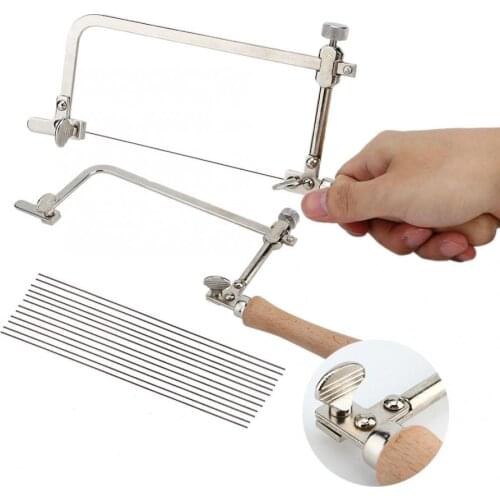 Adjustable Woodworking Steel Saw Bow Wood Handle +12 pcs Saw Blade Jewelry Making Cutting Tool Jewelers Saw Frame Hand Tool