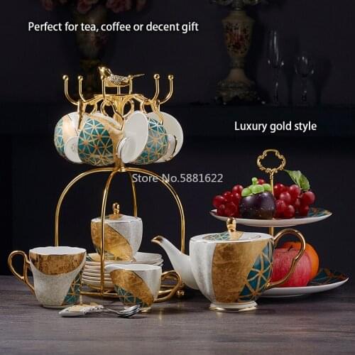 Luxury Bone China Coffee Set Gold Inlay Porcelain Tea Set Pot Cup Ceramic Mug Sugar Bowl Creamer Teapot Milk Jug Coffeeware