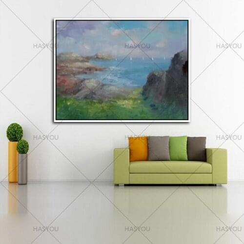 Handpainted canvas Oil Painting Scenery pastoral oil painting Artwork for Home Decor Montains and the Sea Pictures Wall Stickers