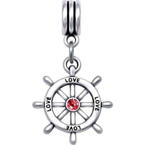 Silver Color Crystal Love Rudder Charm Pendants Fit Pandora Charms Bead Bracelets DIY Fashion Jewelry Making,SPP046