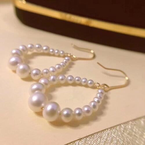 Best seller female 925 silver hook gold plated genuine natural white pearl hoop earring women high quality handmade jewelry