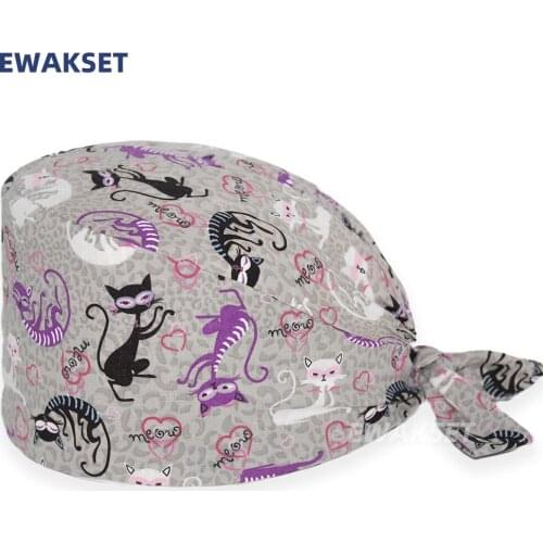 Women Men Scrub Cap Fox Printed Dentist Pet Shop Vet Beauty Pharmacy Lab Working Hats High Quality Adjustable Cotton Scrubs Caps