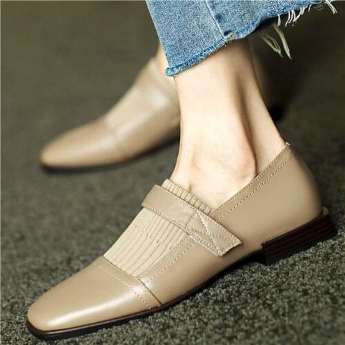 Oxfords Womens Cow Leather Flats Mary Janes Square Toe Loafer Shoes Ankle Boots Office Elegant Shoes