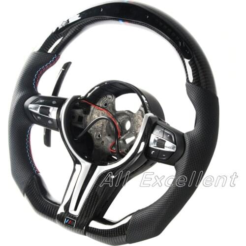 Carbon Fiber & Perforated Leather for BMW M1-M6 Steering Wheel with LED and Paddle Shifters assembly