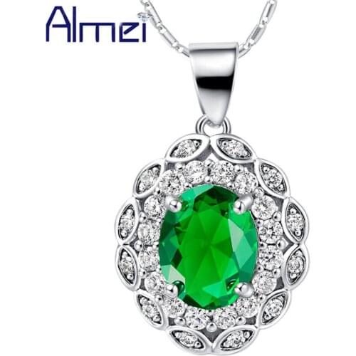 Uloveido Fashion Necklaces for Women 2016 Green Blue Crystal Pendant Silver Flower Colares Femininos Pink Red Jewerly N1167