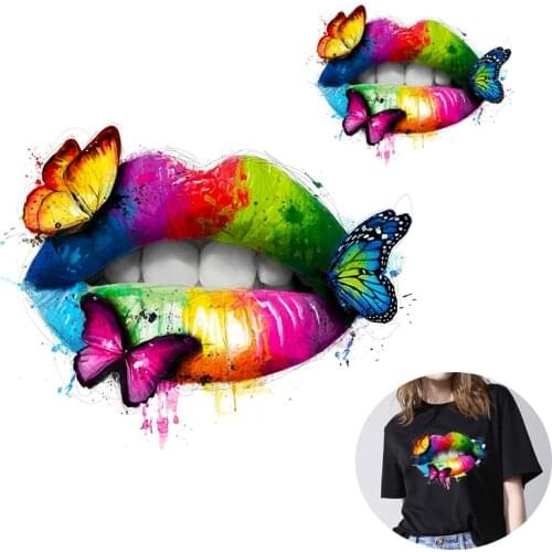 Vinyl Colorful Lips Patches Iron On Transfers For Clothing Sticker Heat Transfer Applique for Clothes Thermo-stickers on Clothes